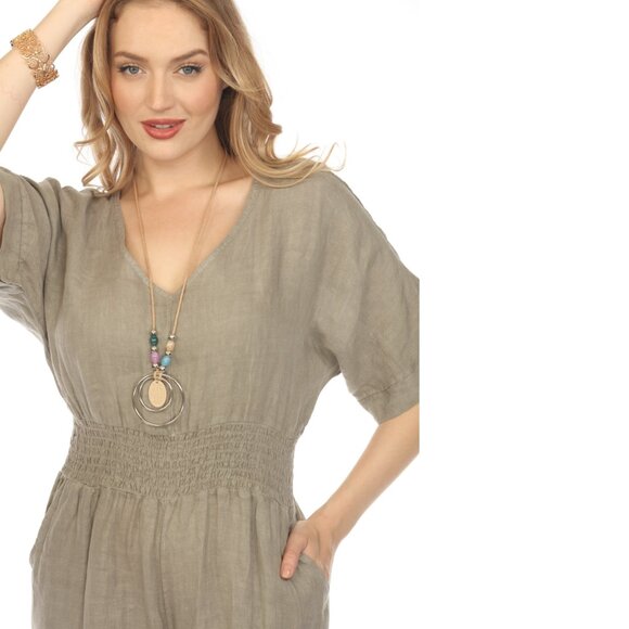 Taupe Half Sleeves Elastic Waist Jumpsuit - Picture 3 of 6